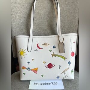 NWT! COACH X OBSERVED BY US SMALL CITY TOTE BAG (COACH CU387) GOLD/CHALK MULTI
